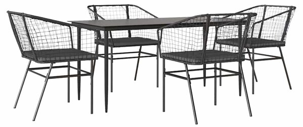 VidaXL 5 részes fekete polyrattan üveg kerti étkezőgarnitúra párnákkal