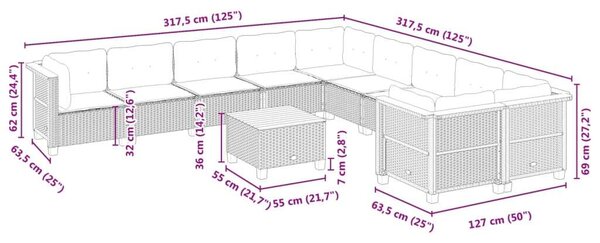 VidaXL Polyrattan Kerti Ülőgarnitúra - 11 részes - Fekete