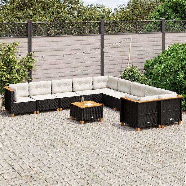 VidaXL Polyrattan Kerti Ülőgarnitúra - 11 részes - Fekete