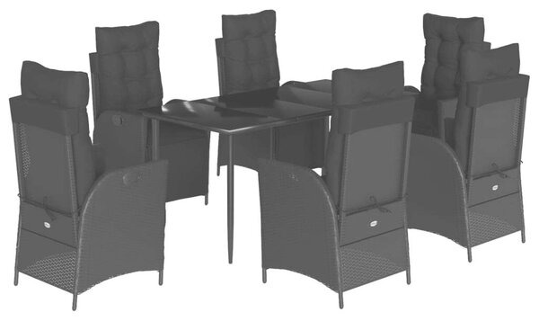 VidaXL 7 részes fekete polyrattan kerti étkezőgarnitúra párnával