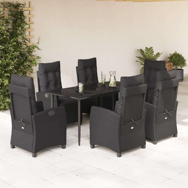 VidaXL 7 részes fekete polyrattan kerti étkezőgarnitúra párnával