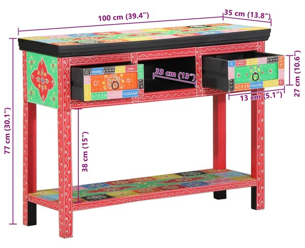 VidaXL Színes Konzolasztal 100x30x75 cm Tömör Mangófából