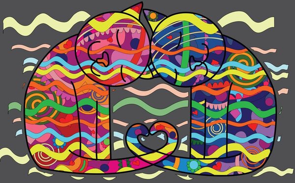 Kép szerelmes macskák pop art stílusban