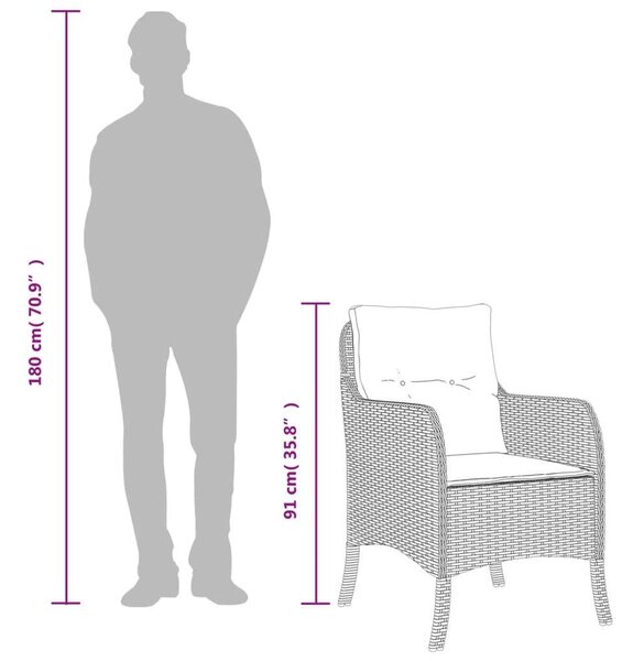 VidaXL Polyrattan Kerti Étkezőgarnitúra - 3 részes - Szürke