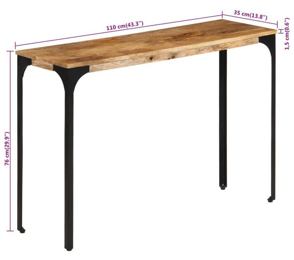 Barna tömör mangófa és vas konzolasztal 110 x 35 x 76 cm