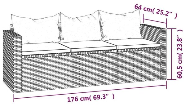 Polyrattan Kerti Ülőgarnitúra - 3 részes - Barna