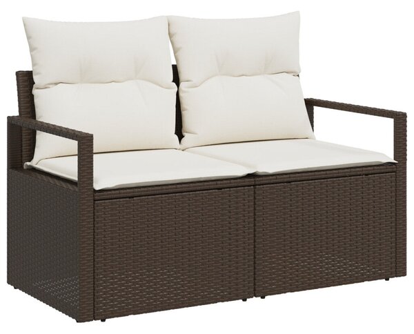 10 Darabos Kerti Kanapé Szett Párnákkal Szürke Poly Rattan, 2-Fős Kerti Kanapé Tárolóval és Párnákkal Barna Poly Rattan