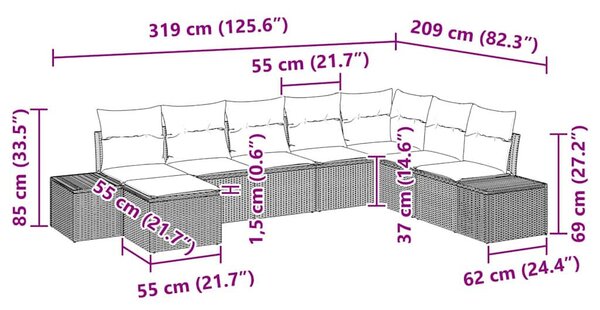 Kerti Kanapé Szett 8 pcs Bézs 319 x 209 x 85 cm Poli rattan