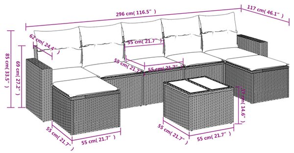 VidaXL 8 részes barna polyrattan kerti ülőgarnitúra párnákkal
