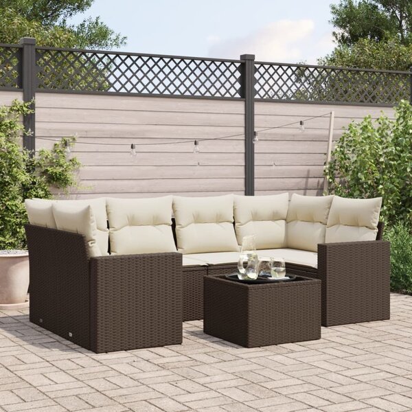 VidaXL 7 részes barna polyrattan kerti ülőgarnitúra párnákkal