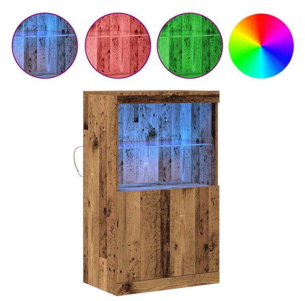 VidaXL LED világítással ellátott oldalszekrény Régi fa 60x37x100 cm