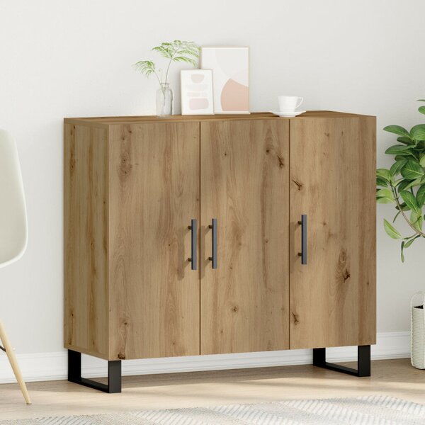 VidaXL 3 ajtós oldalszekrény Kézműves tölgy 90x34x80 cm Műszaki fa