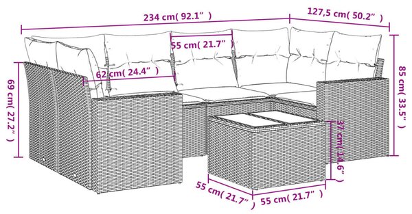VidaXL 7 részes barna polyrattan kerti ülőgarnitúra párnákkal