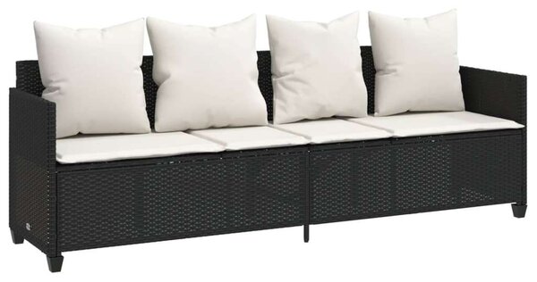 VidaXL fekete polyrattan napozóágy párnával