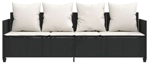VidaXL fekete polyrattan napozóágy párnával