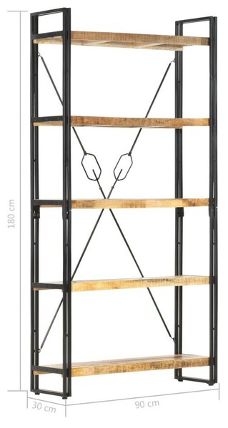 5-szintes tömör mangófa könyvespolc 90 x 30 x 180 cm