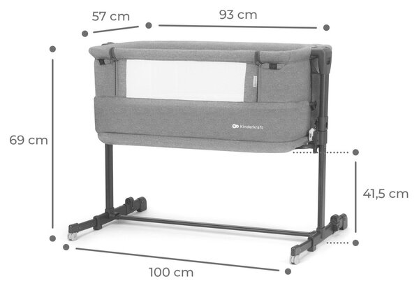 Kinderkraft Neste Grow Co-Sleeper kiságy, sötétszürke