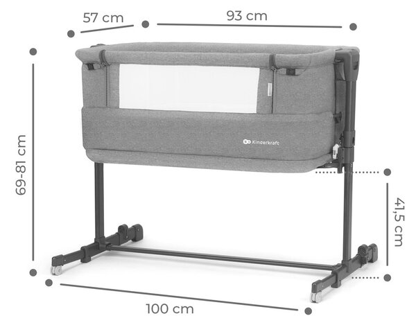 Kinderkraft Neste Grow Co-Sleeper kiságy, sötétszürke