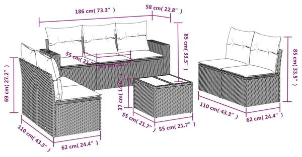 VidaXL 8 részes barna polyrattan kerti ülőgarnitúra párnákkal