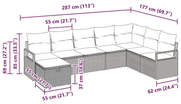 Kerti Kanapé Szett 8 pcs bézs és krémszínű 287 x 177 x 85 cm