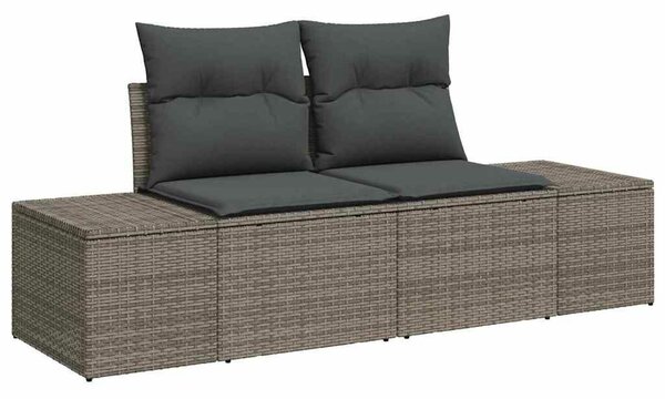 Kerti Sofa Szett 6 Darabos Szürke Polirattan, Poliészter