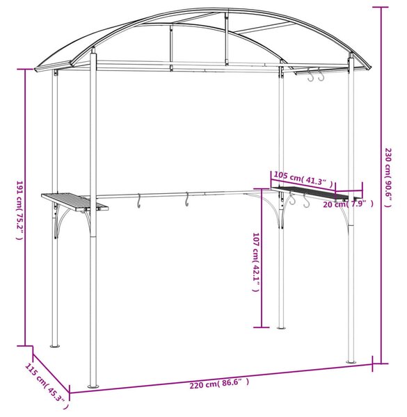 Grillező Pavilon - Acél - 220x115x230 cm