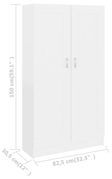 Vidaxl fehér szerelt fa könyvszekrény 82,5 x 30,5 x 150 cm
