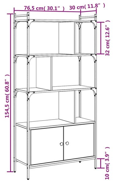 Sonoma tölgy szerelt fa könyvespolc ajtókkal 76,5x30x154,5 cm
