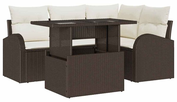 VidaXL Kerti Kanapé Szett párnával tárolóval 5 pcs Barna Poli rattan