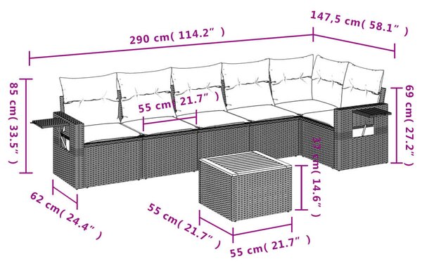 VidaXL Polyrattan Kerti Ülőgarnitúra - 7 részes - Fekete