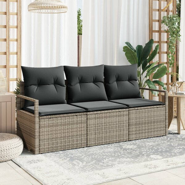 3 Darabos Kerti Kanapé Szett Párnákkal Szürke Polyrattan