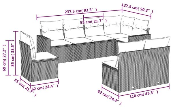 VidaXL Polyrattan Kerti Ülőgarnitúra - 8 részes - Barna