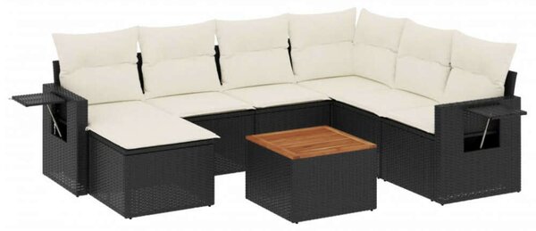 VidaXL 8 részes fekete polyrattan kerti ülőgarnitúra párnákkal