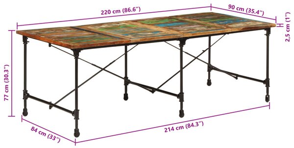 Tömör újrahasznosított fa étkezőasztal 220 x 90 x 77 cm