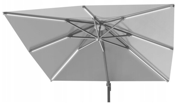 GardenLine Függő napernyő LED napelemes világítással – 3 x 4 m – Szürke