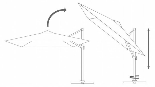 GardenLine Függő napernyő LED napelemes világítással – 3 x 4 m – Szürke