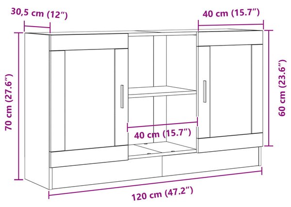 VidaXL Tálaló Fekete Tölgy 120x30,5x70 cm Mérnöki Fa