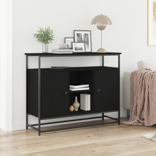 VidaXL Fekete tölgy oldalszekrény 100x35x80 cm Műszaki fa és Acél