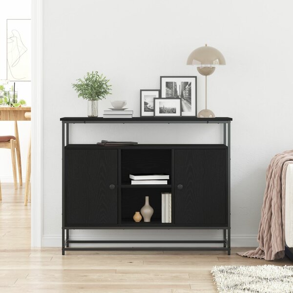 VidaXL Fekete tölgy oldalszekrény 100x35x80 cm Műszaki fa és Acél