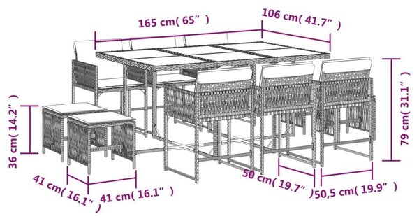 VidaXL Polyrattan Kerti Étkezőgarnitúra - 11 részes
