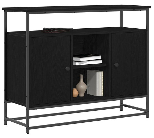 VidaXL Fekete tölgy oldalszekrény 100x35x80 cm Műszaki fa és Acél