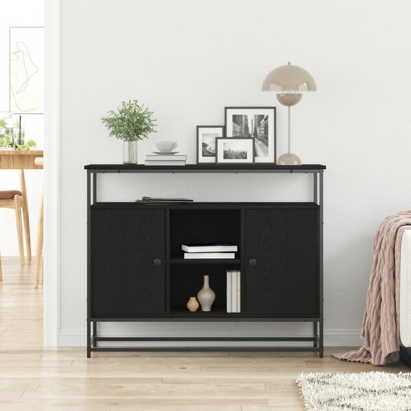 VidaXL Fekete tölgy oldalszekrény 100x35x80 cm Műszaki fa és Acél