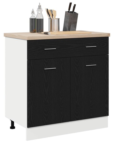 VidaXL Konyhai szekrény Fekete tölgy Szerelt fa 80 x 46 x 81.5 cm