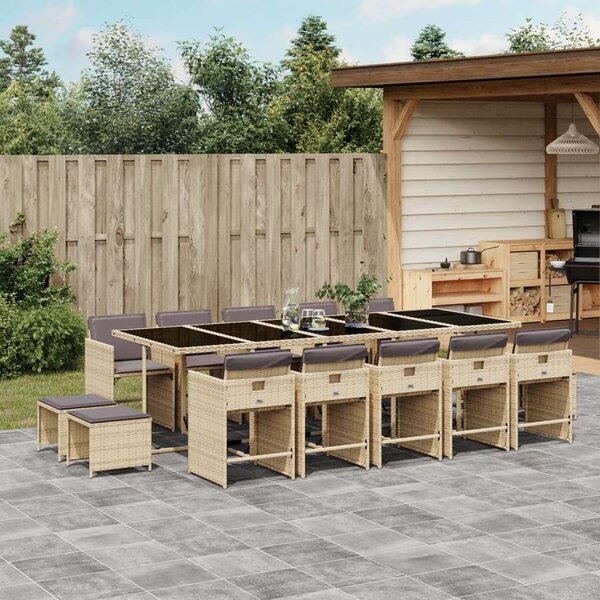 VidaXL Polyrattan Kerti Étkezőgarnitúra - 15 részes - Bézs