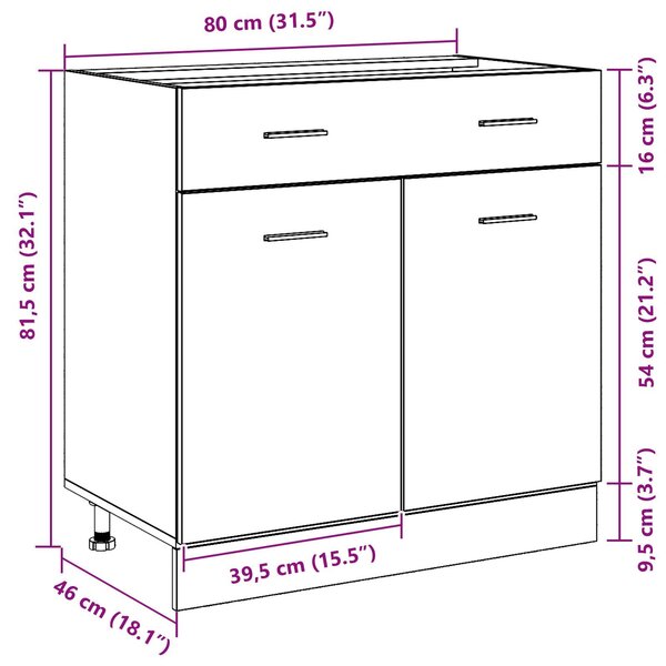VidaXL Konyhai szekrény Fekete tölgy Szerelt fa 80 x 46 x 81.5 cm