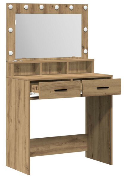 VidaXL Sminktükör LED Fényekkel, Kézműves Tölgy, 79x41x135 cm