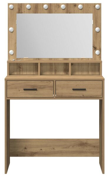 VidaXL Sminktükör LED Fényekkel, Kézműves Tölgy, 79x41x135 cm