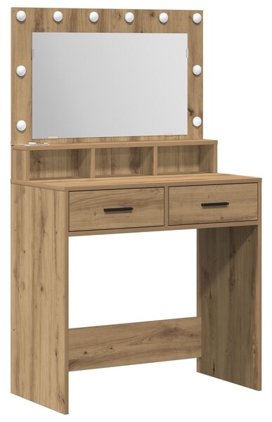 VidaXL Sminktükör LED Fényekkel, Kézműves Tölgy, 79x41x135 cm