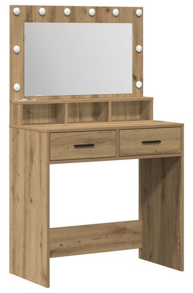VidaXL Sminktükör LED Fényekkel, Kézműves Tölgy, 79x41x135 cm