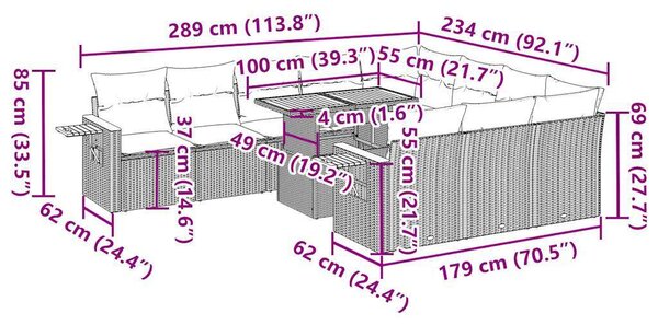 VidaXL Polyrattan Kerti Ülőgarnitúra - 10 részes - Szürke